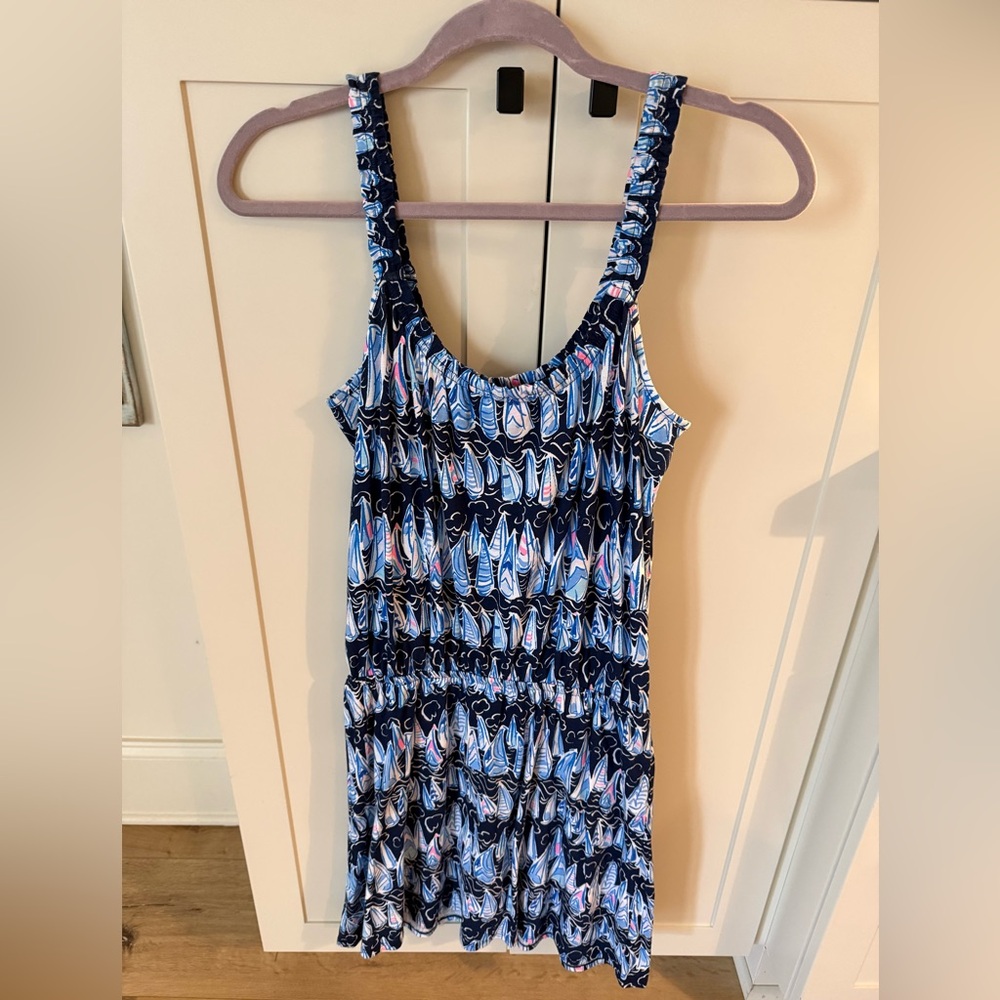 Lilly Pulitzer  Loro Romper. Low Tide Navy Stars and Stripes. Worn Once. EUC